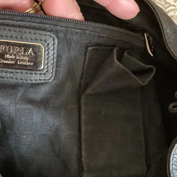 FURLA EUC Black Italian Pebbled Leather Hobo Bag with Braided Handle. - Picture 13 of 14